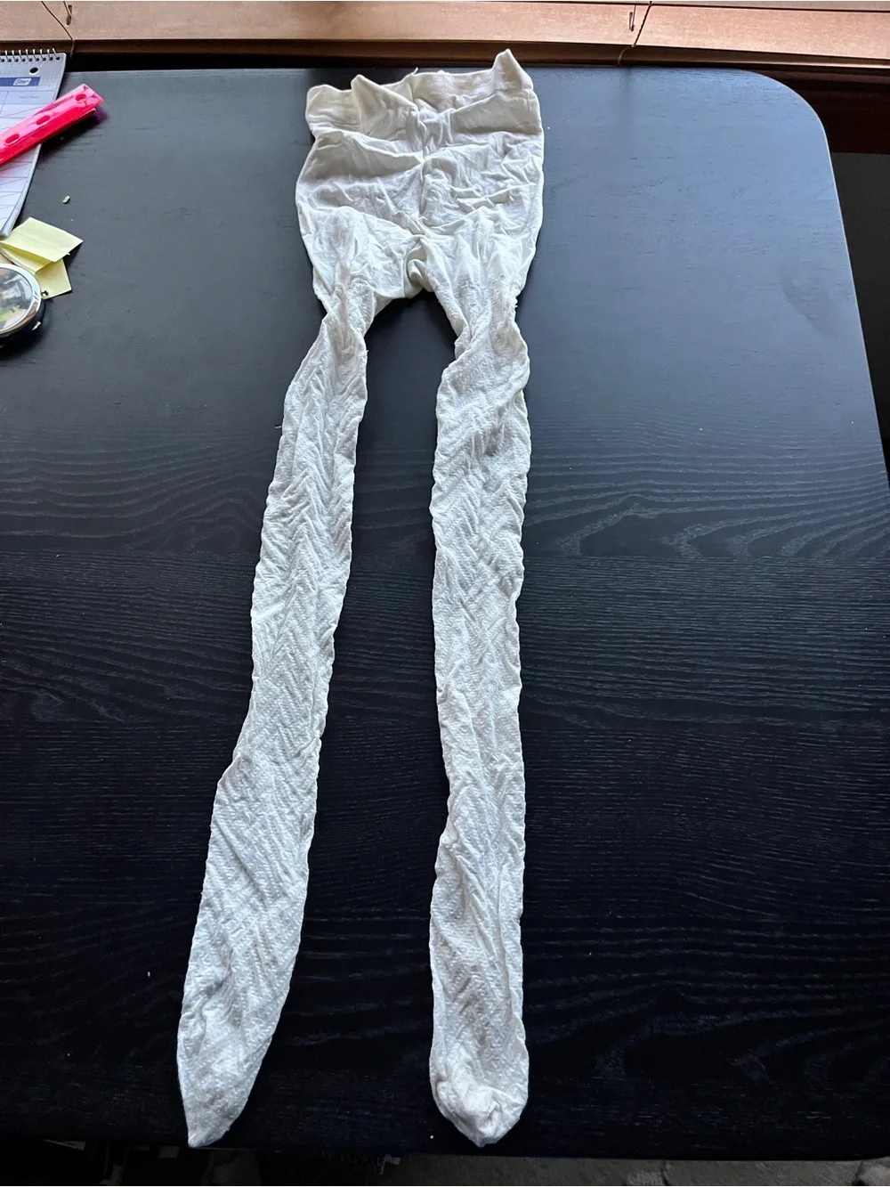 White Textured Knit Tights Cable Chevron Pattern Footed